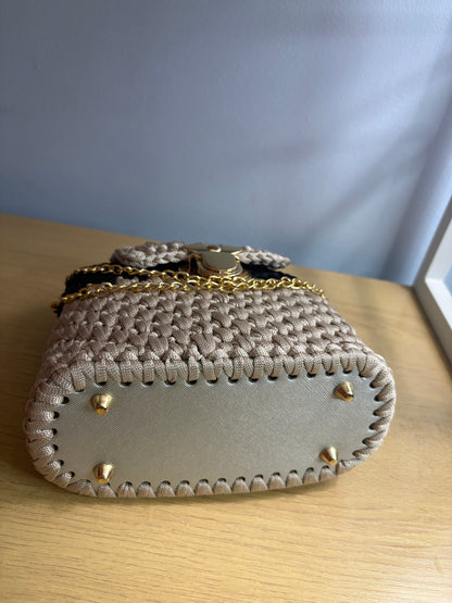 Black & Beige Clutch Handbag, Crochet Handbag,  clutch