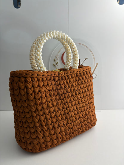 Brown Handbag, Crochet Handbag, Brown Purse