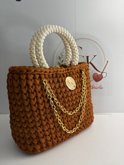 Brown Handbag, Crochet Handbag, Brown Purse