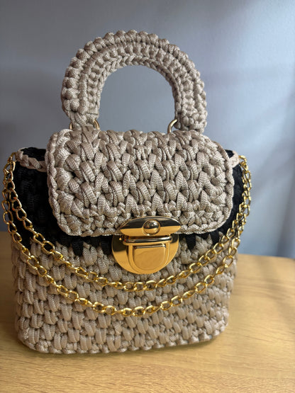 Black & Beige Clutch Handbag, Crochet Handbag,  clutch