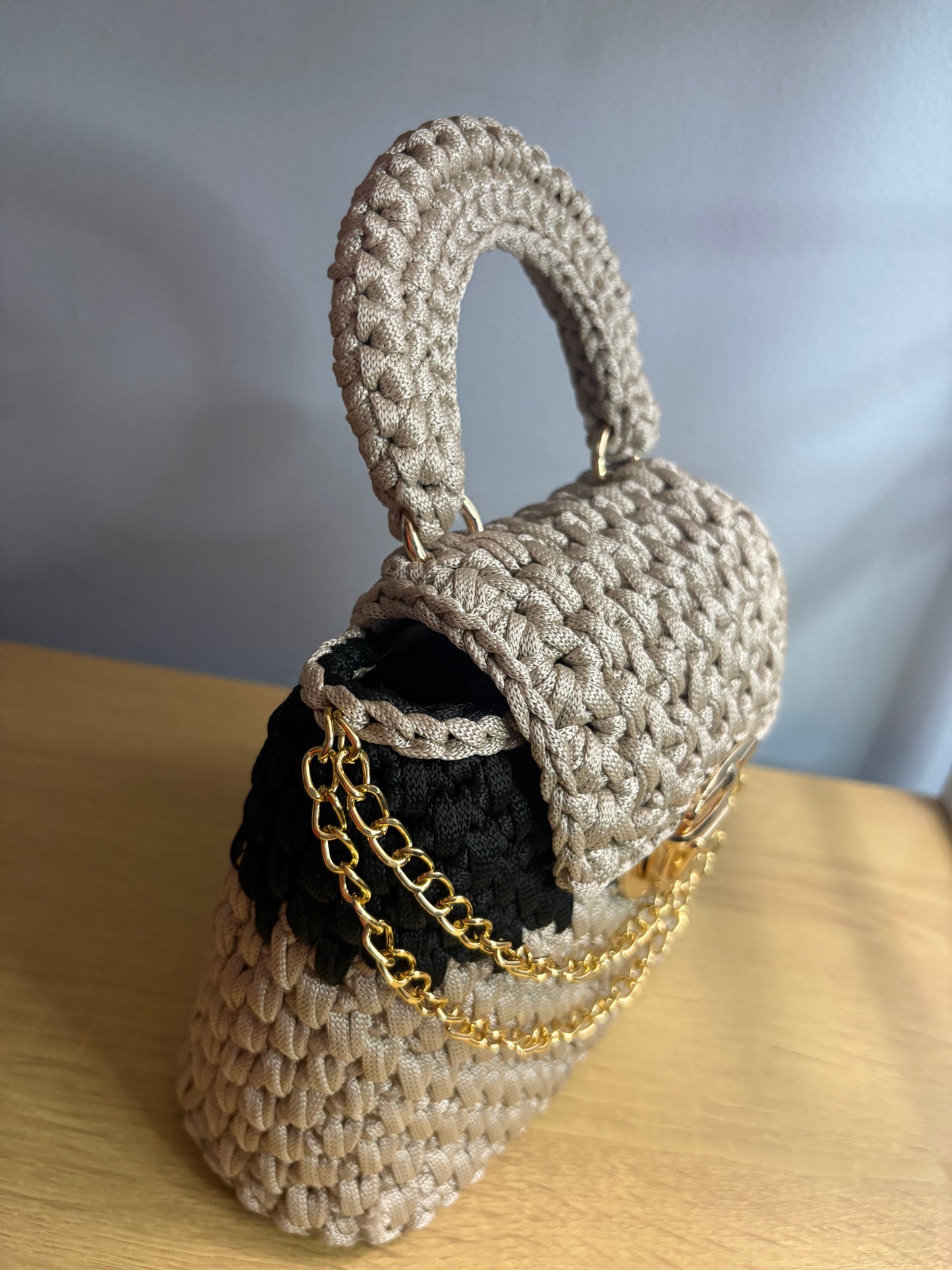Black & Beige Clutch Handbag, Crochet Handbag,  clutch