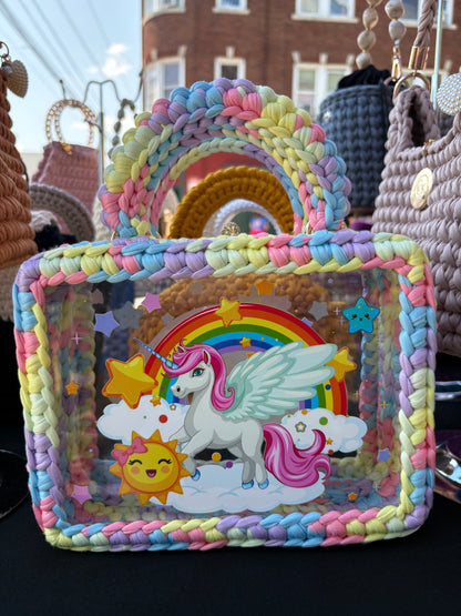 Custom Rainbow Unicorn Handbag, Kids Crochet Handbag, Unicorn Bag c