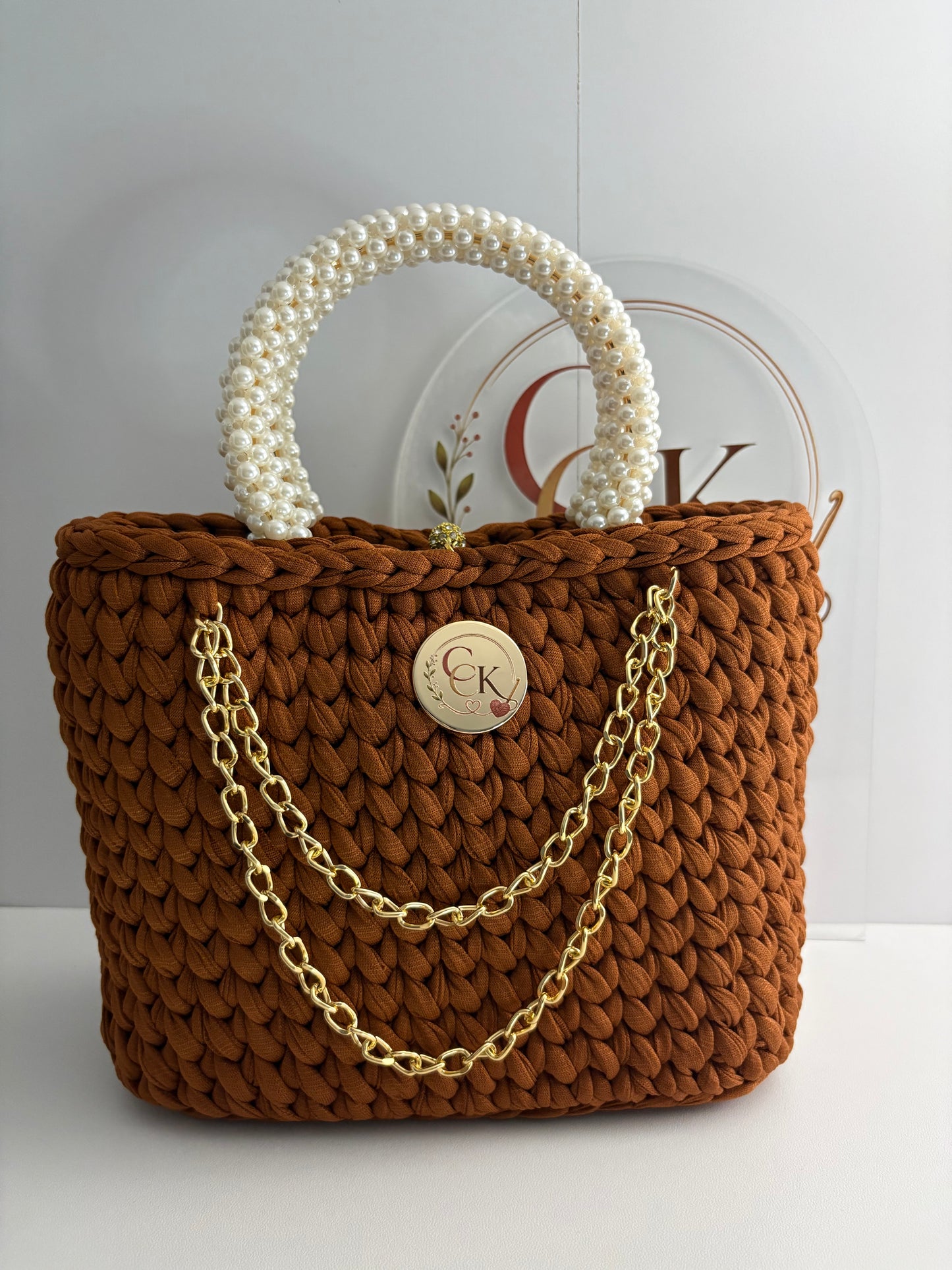 Brown Handbag, Crochet Handbag, Brown Purse