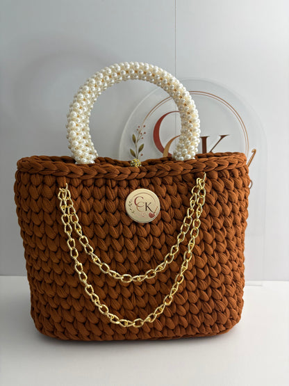 Brown Handbag, Crochet Handbag, Brown Purse