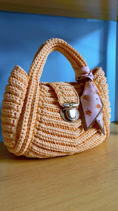 Beige  Handbag, Crochet Handbag, Beige Bag
