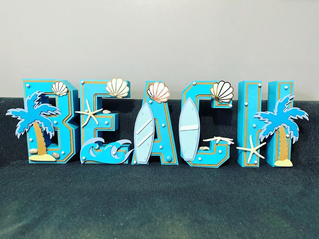 3D Beach Customized Letter, 3D Customized Letter , Cardstock Letter