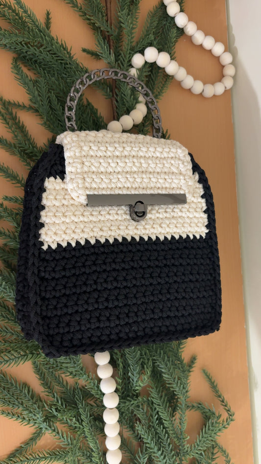 Black & White Clutch Handbag, Crochet Handbag,  clutch