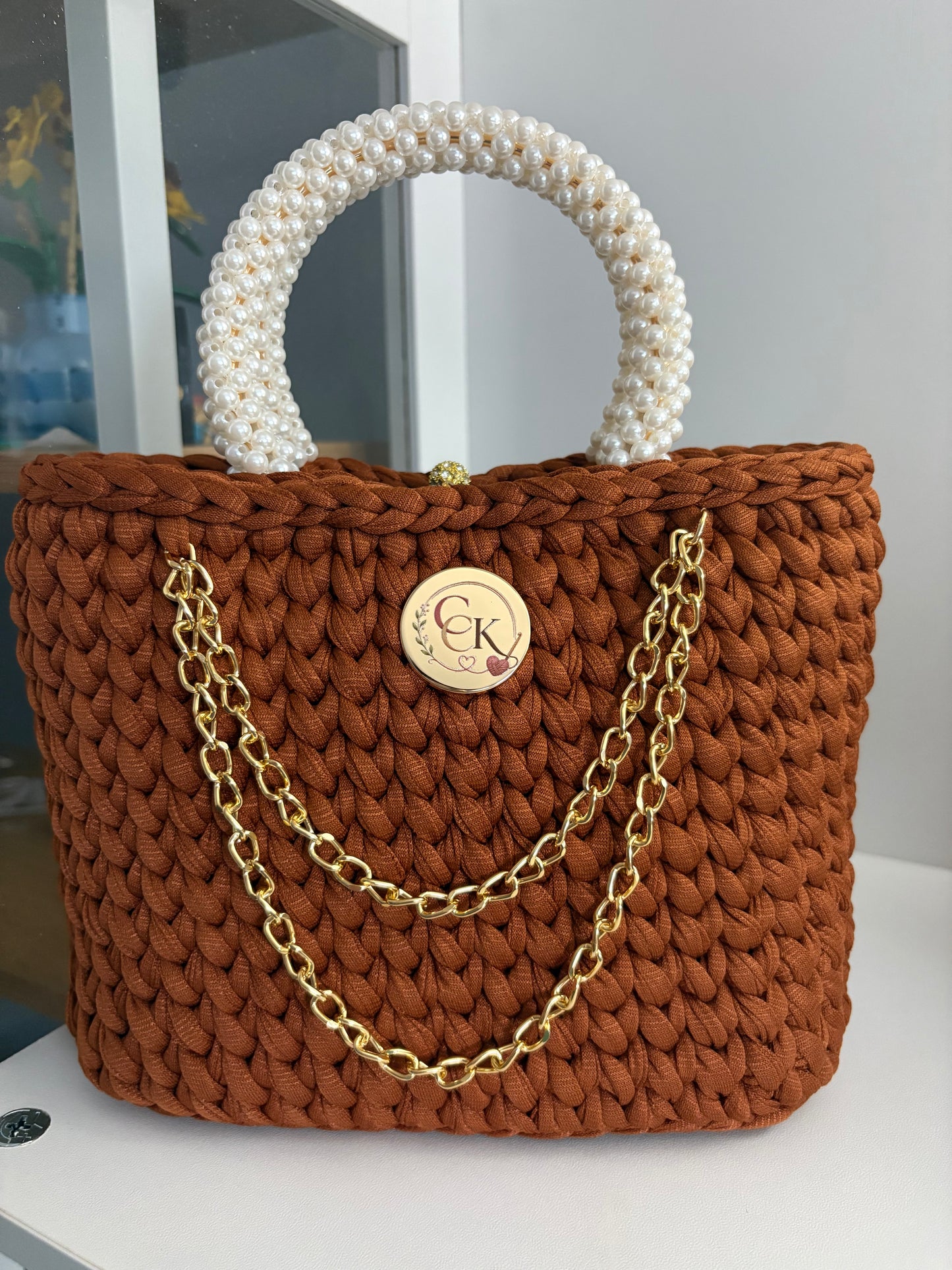Brown Handbag, Crochet Handbag, Brown Purse