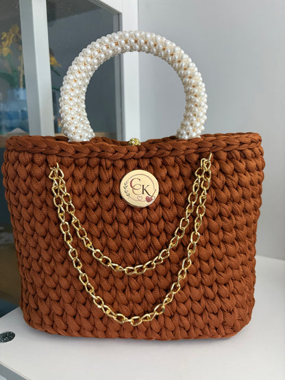 Brown Handbag, Crochet Handbag, Brown Purse