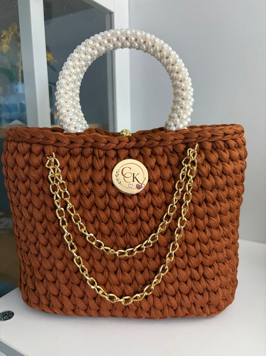 Brown Handbag, Crochet Handbag, Brown Purse