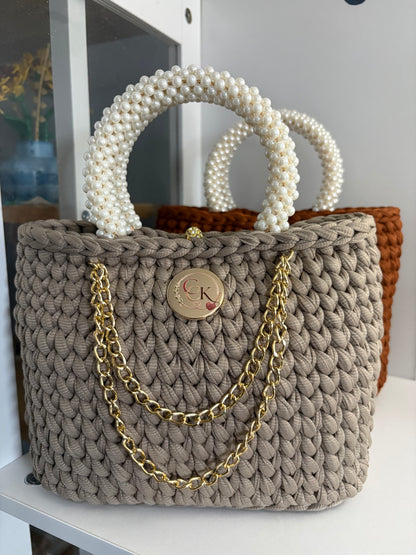 Sand  Handbag, Crochet Handbag, Beige Purse