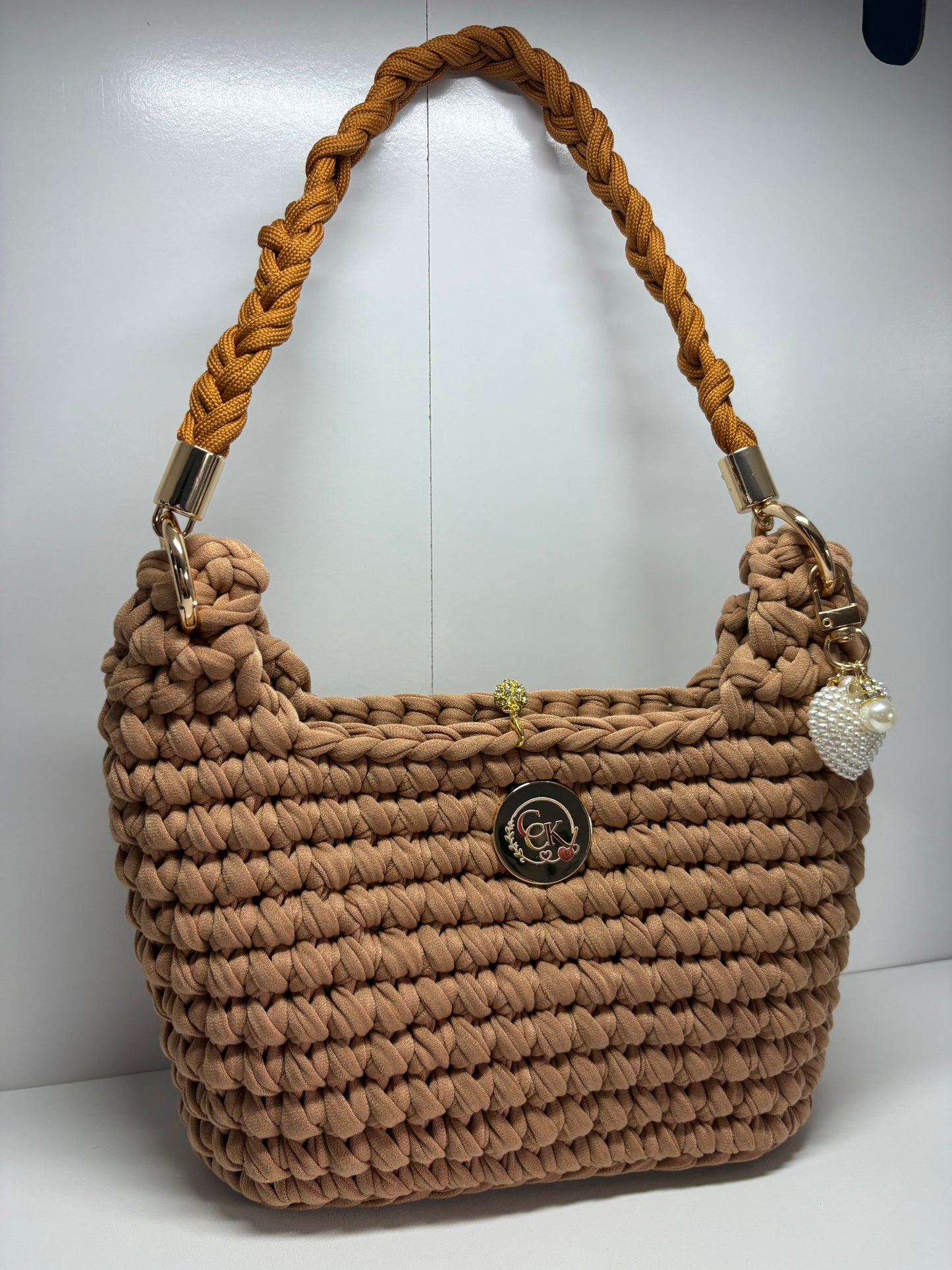 Brown Handbag, Crochet Handbag, Brown  Purse