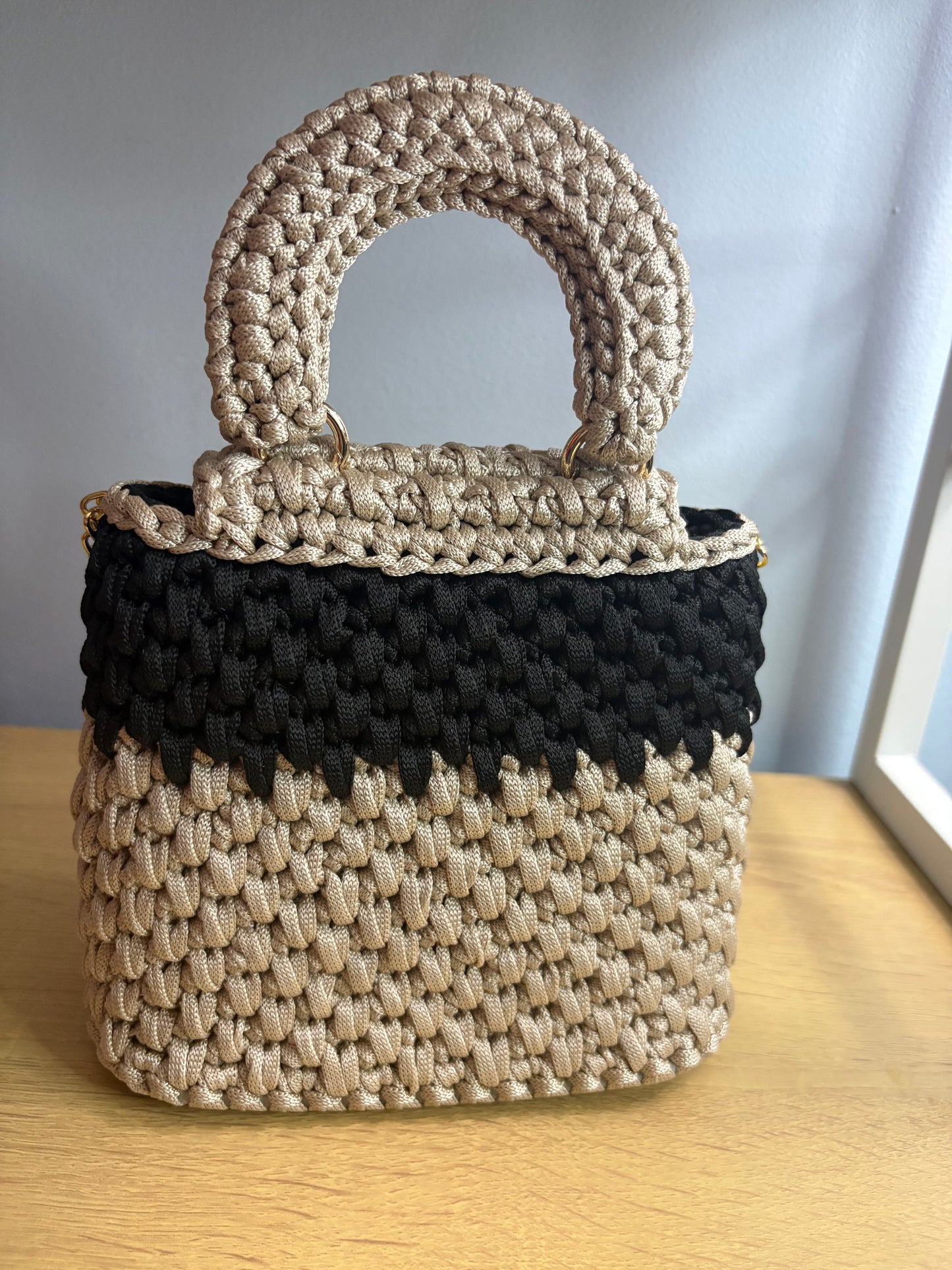 Black & Beige Clutch Handbag, Crochet Handbag,  clutch