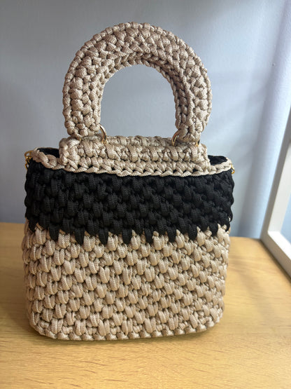 Black & Beige Clutch Handbag, Crochet Handbag,  clutch