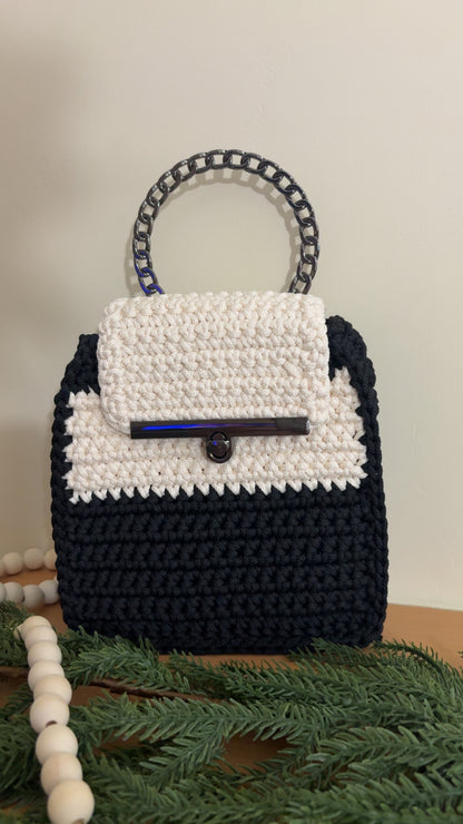 Black & White Clutch Handbag, Crochet Handbag,  clutch