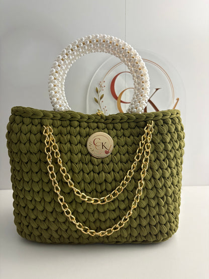 Military Green Handbag, Crochet Handbag, Green Purse