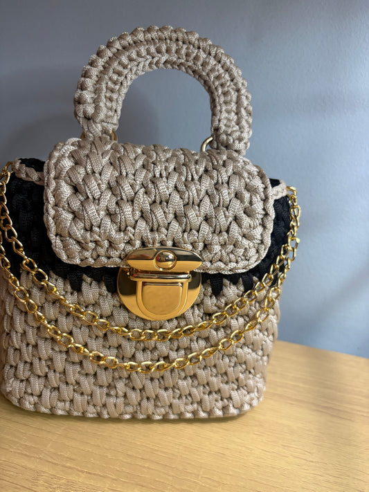 Black & Beige Clutch Handbag, Crochet Handbag,  clutch