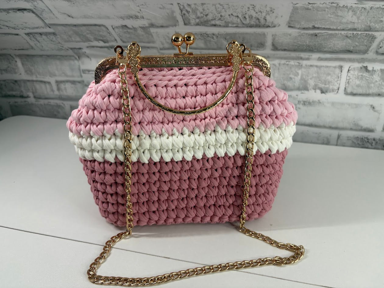 Pink Handbag, Crochet Handbag, Pink Purse