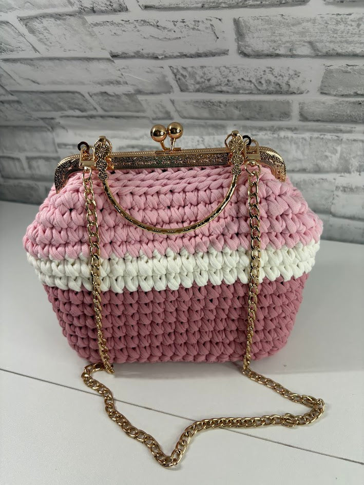 Pink Handbag, Crochet Handbag, Pink Purse