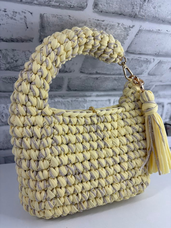 Yellow Clutch Handbag, Crochet Handbag, Yellow Purse