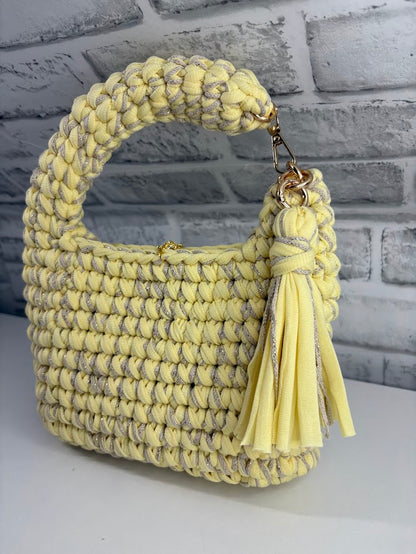 Yellow Clutch Handbag, Crochet Handbag, Yellow Purse