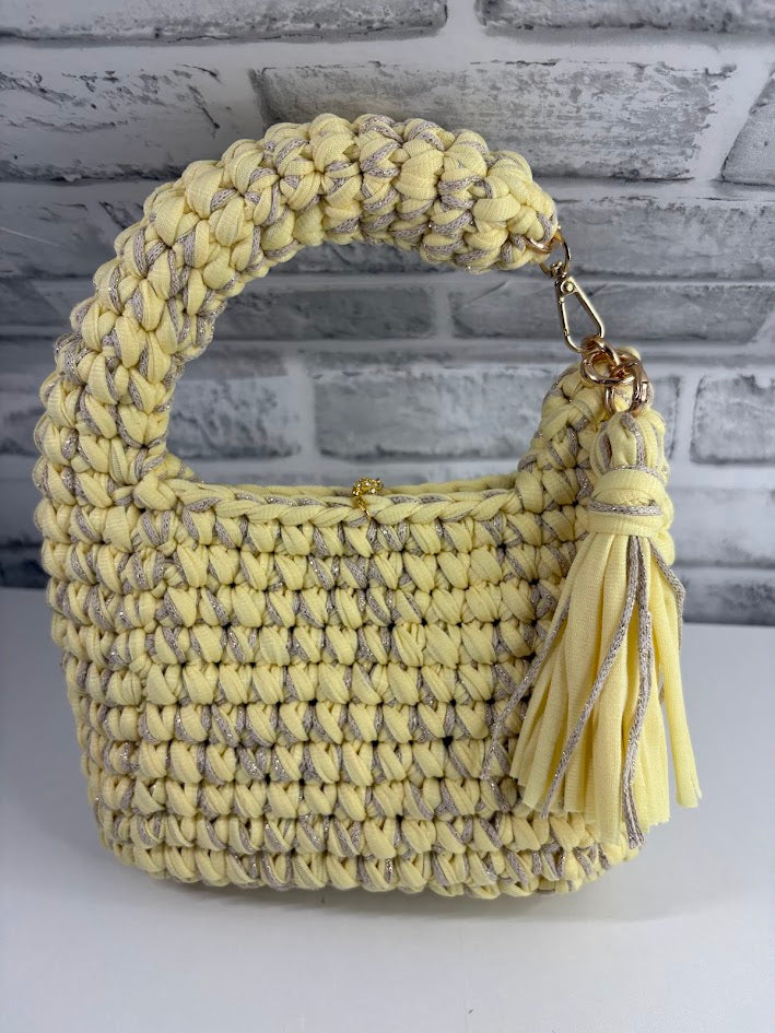 Yellow Clutch Handbag, Crochet Handbag, Yellow Purse