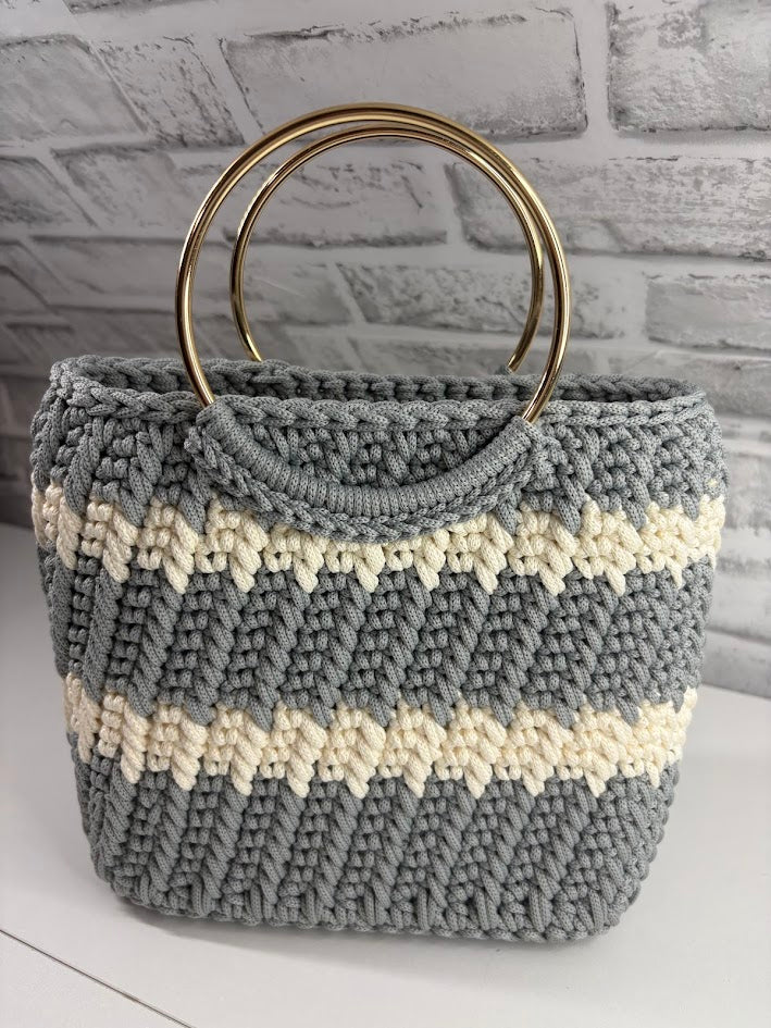 Grey Tote Handbag, Crochet Handbag, Grey Tote
