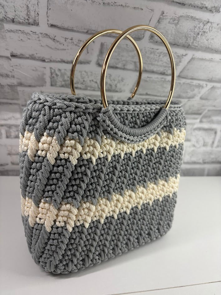 Grey Tote Handbag, Crochet Handbag, Grey Tote