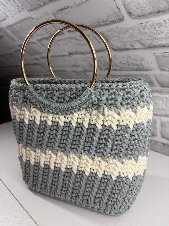 Grey Tote Handbag, Crochet Handbag, Grey Tote