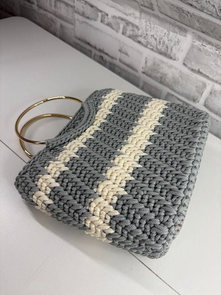 Grey Tote Handbag, Crochet Handbag, Grey Tote
