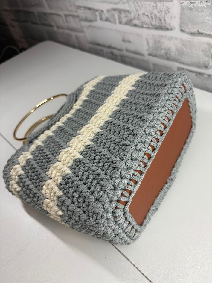 Grey Tote Handbag, Crochet Handbag, Grey Tote
