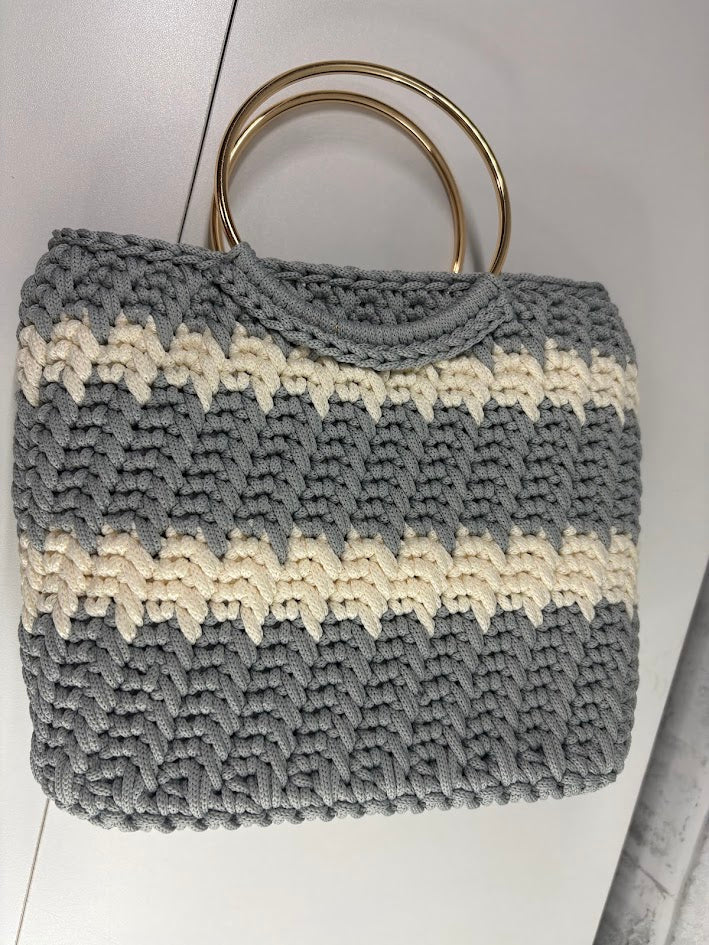 Grey Tote Handbag, Crochet Handbag, Grey Tote