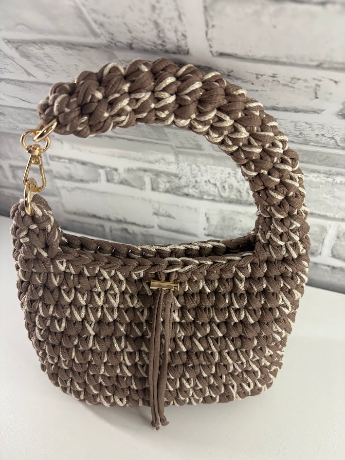 Brown Clutch Handbag, Crochet Handbag, Brow Purse