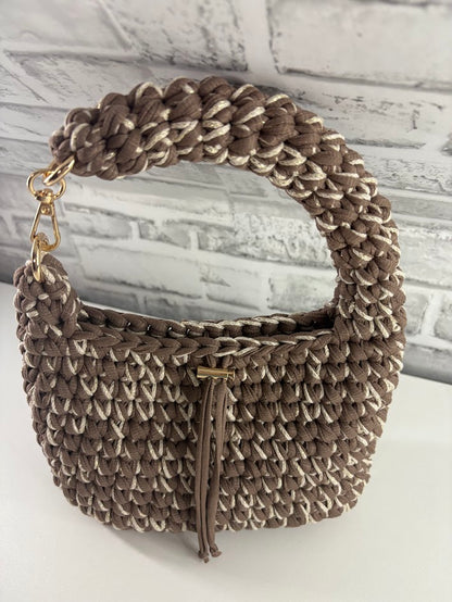 Brown Clutch Handbag, Crochet Handbag, Brow Purse
