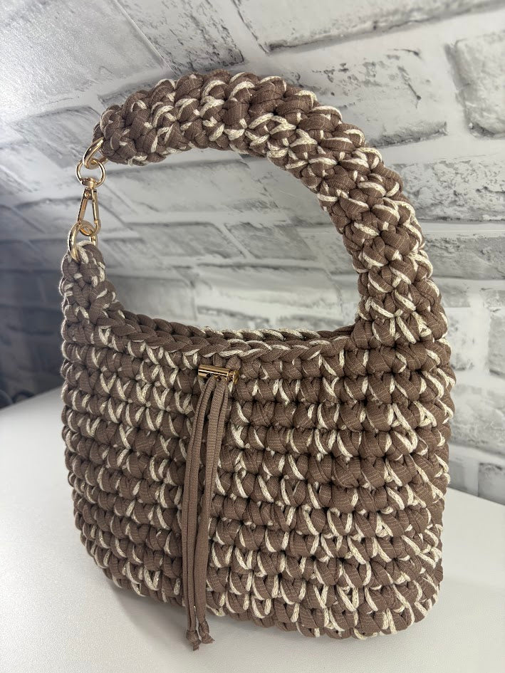 Brown Clutch Handbag, Crochet Handbag, Brow Purse