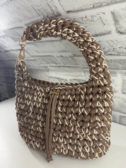 Brown Clutch Handbag, Crochet Handbag, Brow Purse