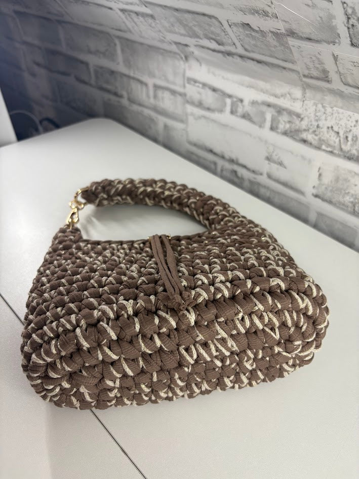 Brown Clutch Handbag, Crochet Handbag, Brow Purse