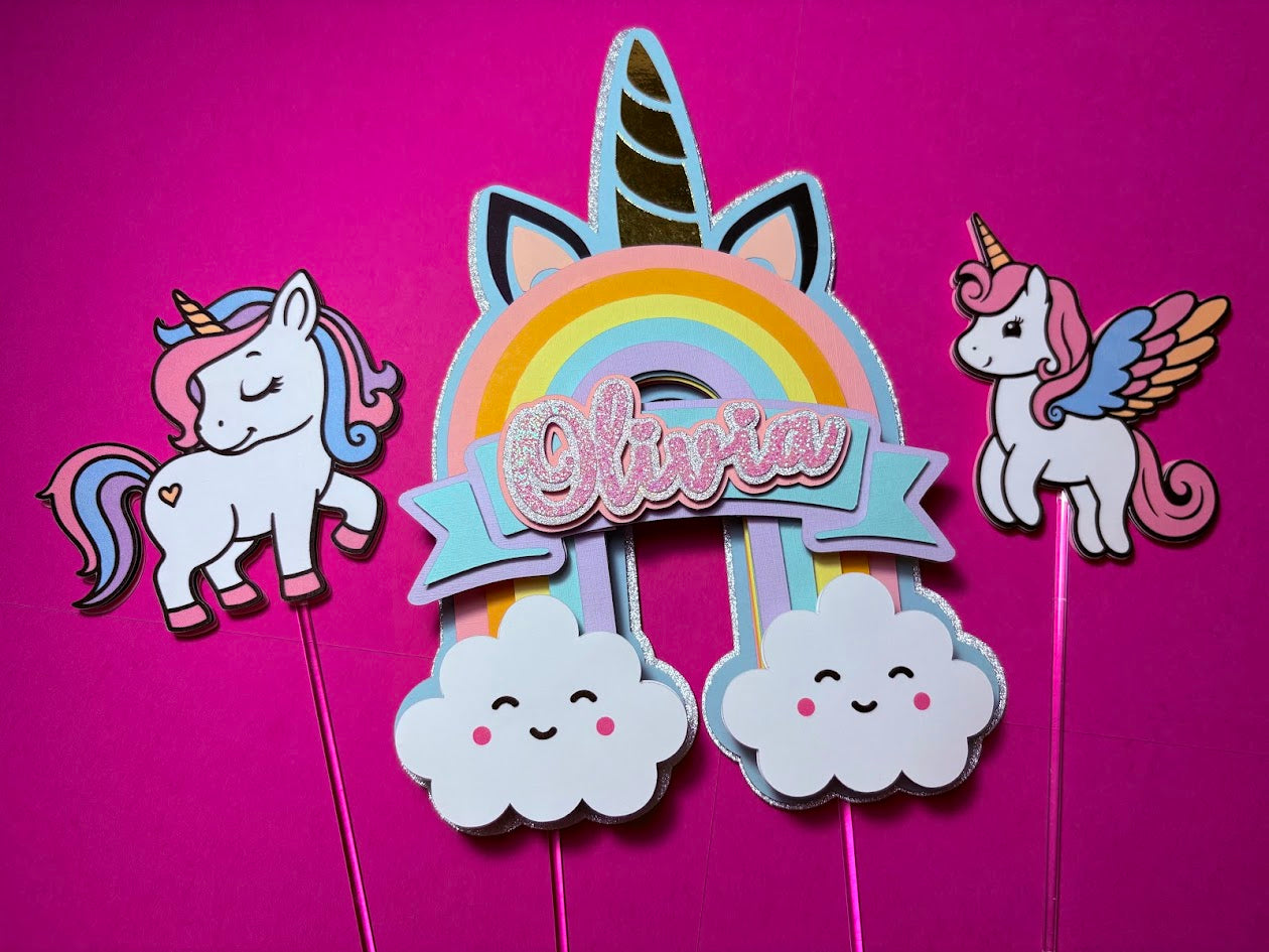 Unicorn Cake Topper, Rainbow cake topper, Unicorn cake decor