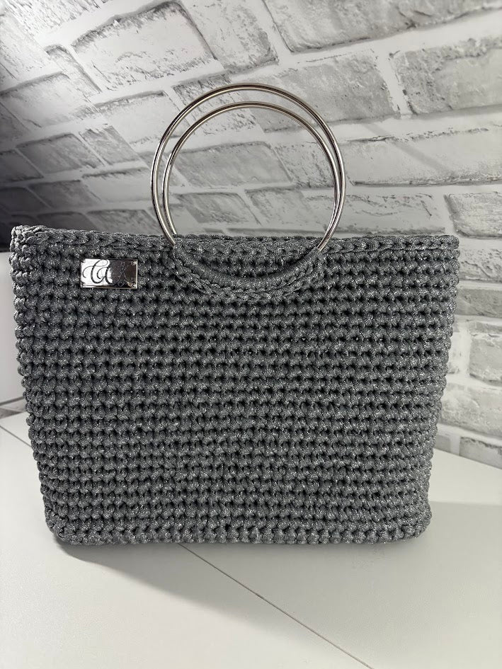 Grey Tote Handbag, Crochet Handbag, Grey Tote