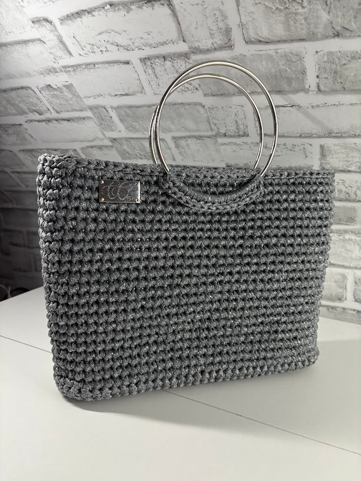 Grey Tote Handbag, Crochet Handbag, Grey Tote