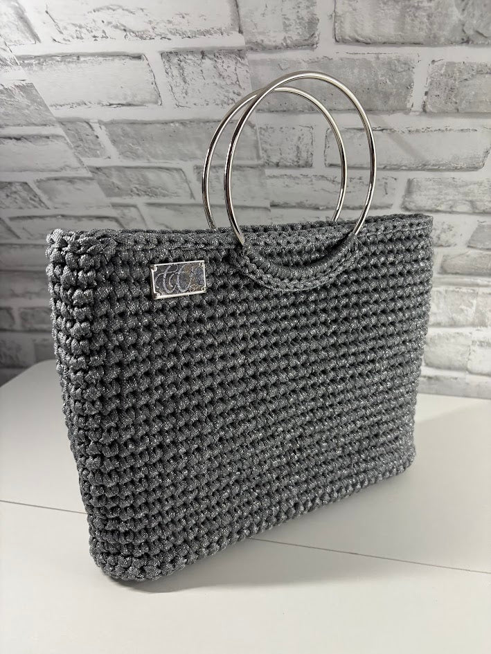 Grey Tote Handbag, Crochet Handbag, Grey Tote