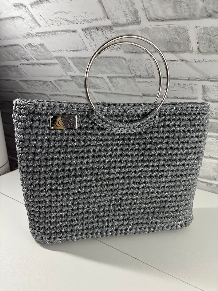 Grey Tote Handbag, Crochet Handbag, Grey Tote