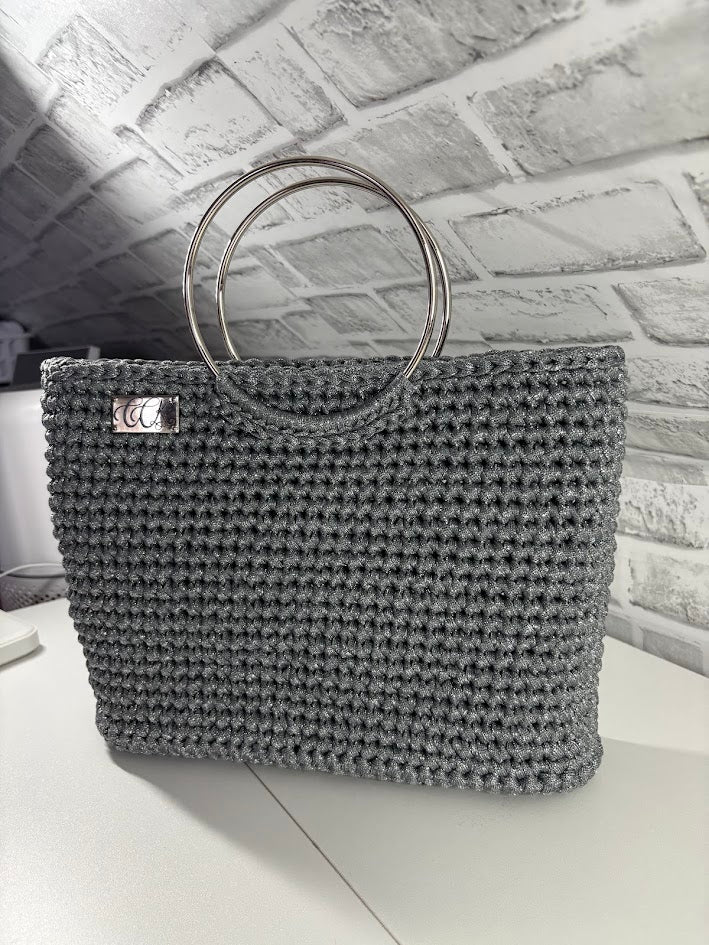 Grey Tote Handbag, Crochet Handbag, Grey Tote
