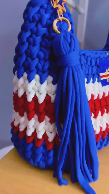 Cape Verde Handbag, Custom Crochet Handbag, Blue Bag