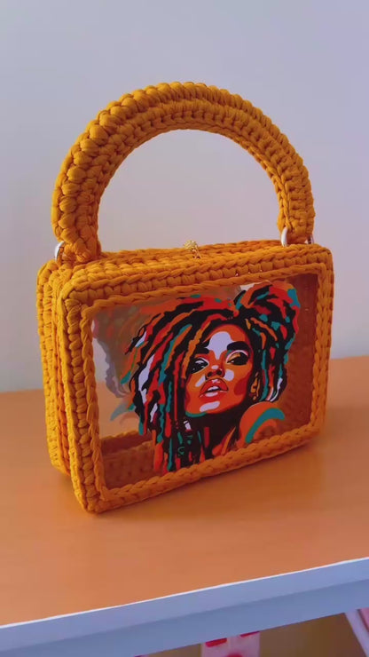 Custom Yellow Mustard Clutch Handbag, Crochet Handbag, Mustard clutch